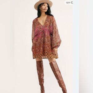 Free People NWT Big Dipper Metallic embellished printed mini dress size …